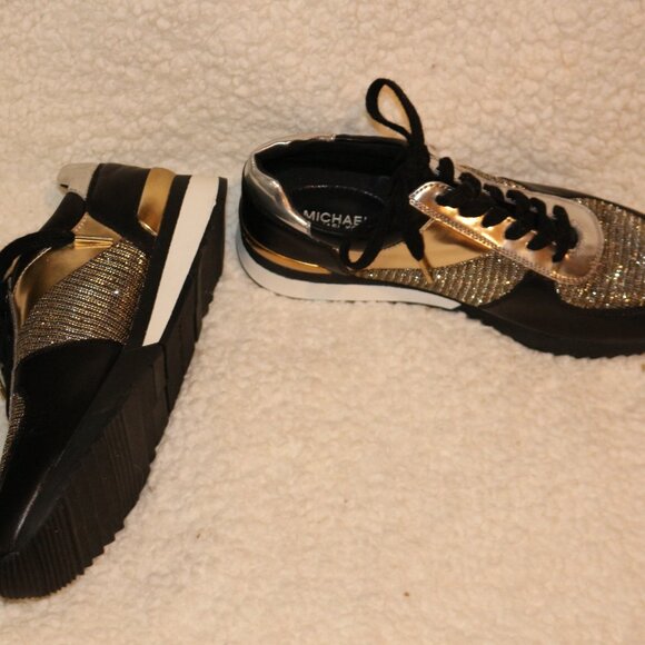 MICHAEL Michael Kors Allie Stride Leather and Glitter Chain-Mesh Trainers - Picture 2 of 3